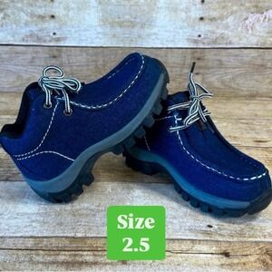 Redhawk Kids Denim Moc Toe Boots Blue Rugged Lug Sole Lace Up Shoes Size 2.5